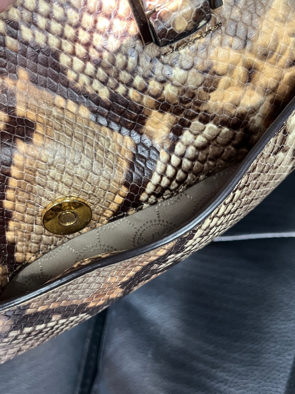 Michael Kors Embossed Leather Snakeskin Python Print Riley Satchel Hand Bag - Picture 8 of 14